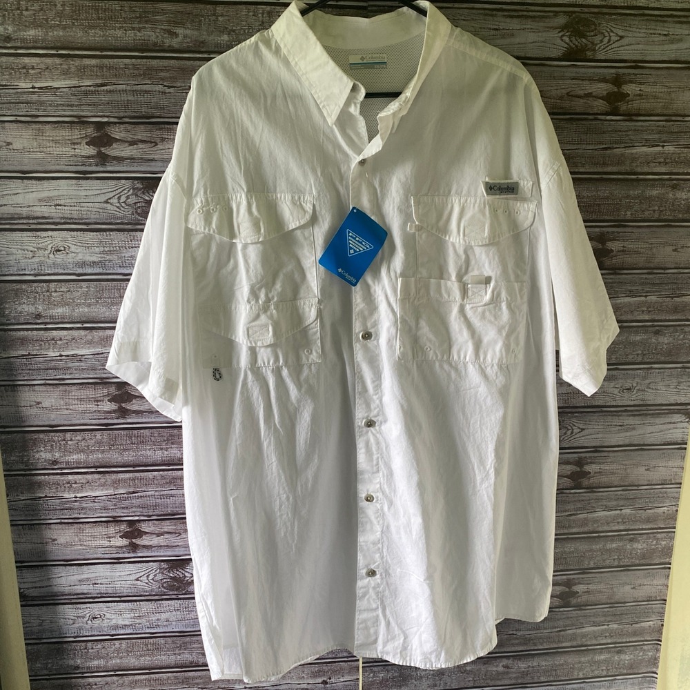 Columbia PFG Men's Short-Sleeved Button-Down Shirt Sz XXL White Logo Vented NWT